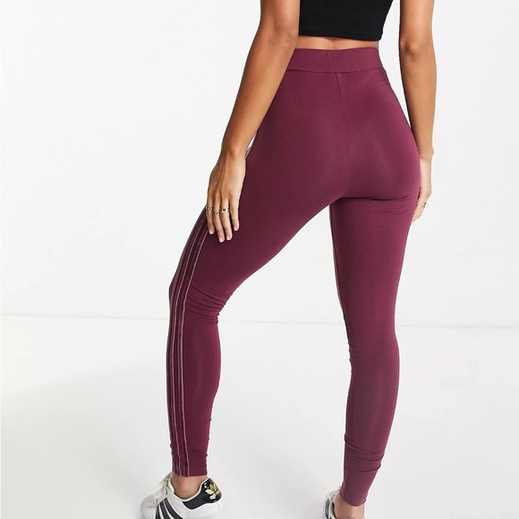 Adidas Originals Gold Logo‎ Tonal Stripe Leggings in Crimson - Picture 3 of 15